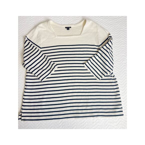 J.Jill Wearever Collection Striped Top Women’s XL Navy Cream Cotton Blend - Picture 1 of 6